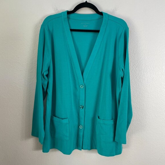 Appleseeds Womens XL Turquoise Button Cardigan Pockets Long Sleeve - Picture 7 of 9
